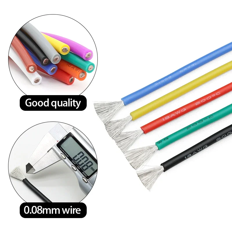 Cable de silicona resistente al calor de 10 colores con carrete 30/28/26/24/22/20/18/16AWG 600V Cable de cobre estañado aislado de goma de silicona