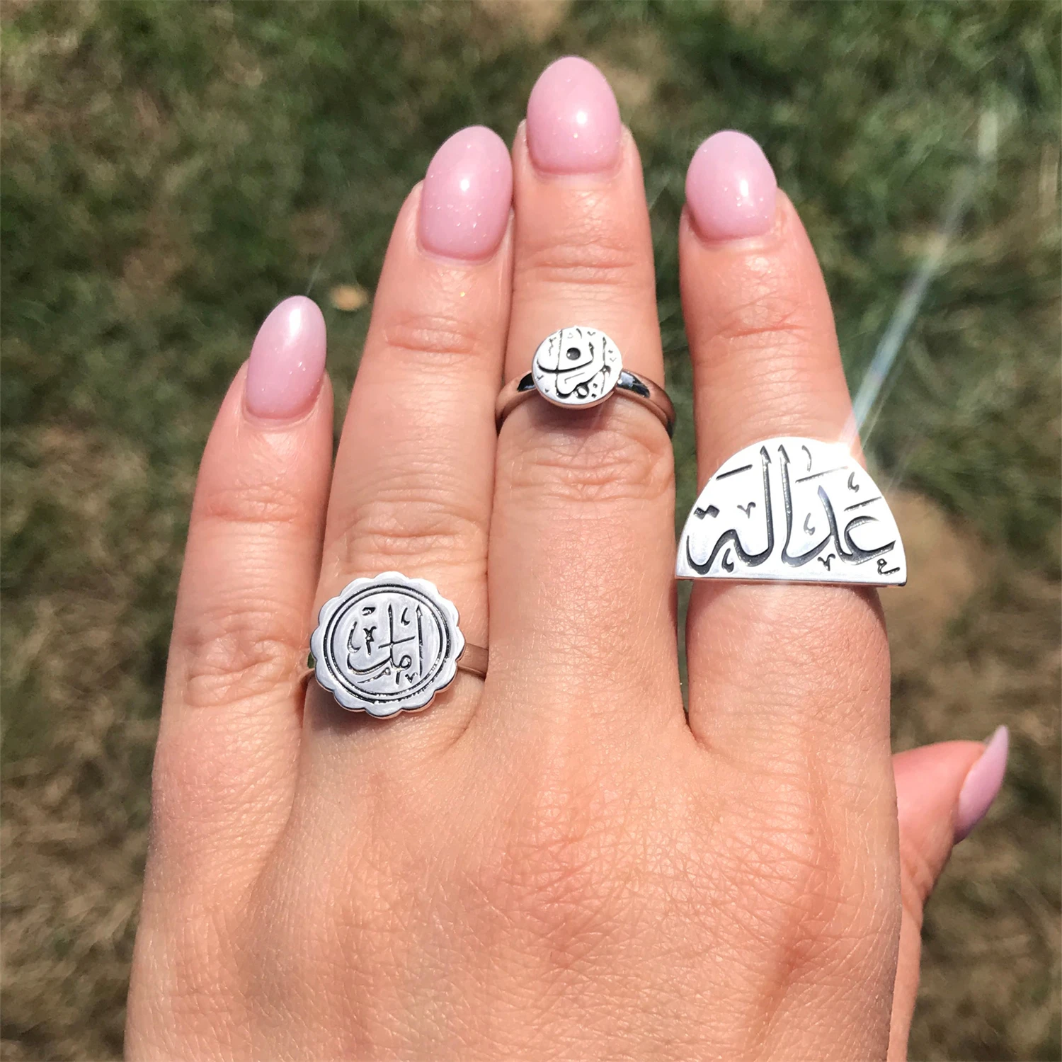 AMAL (HOPE) ARABIC CALLIGRAPHY RING Stainless Steel Arabic Ring Eid Mubarak Gift Flower Arabic Calligraphy Rings Women Jewelry