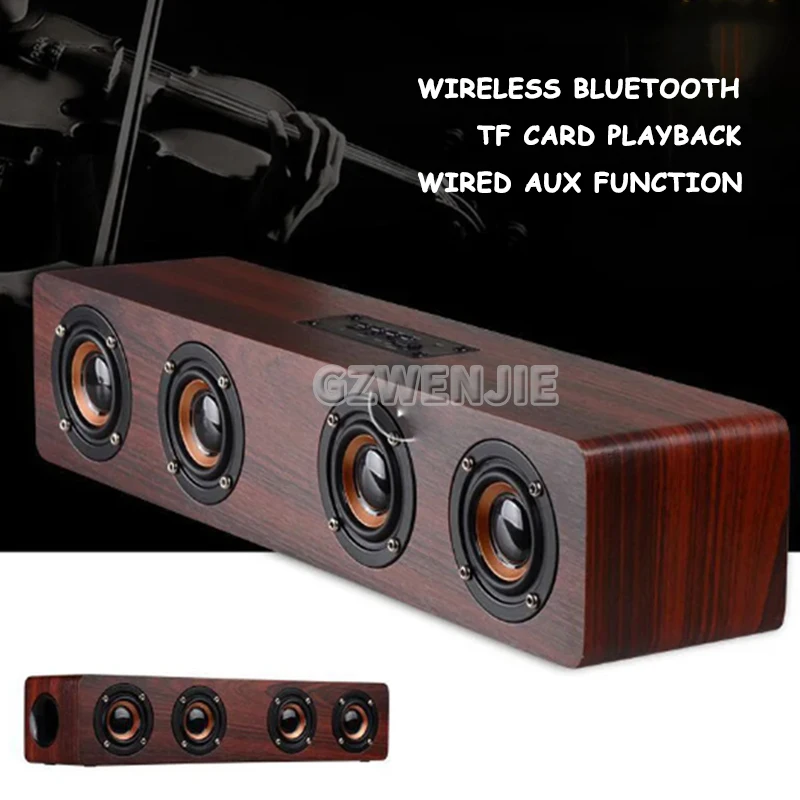 

4 Horns Bluetooth Speaker Computer Wood Home Wireless Desktop Audio Card U Disk Speaker High Power Soundbar