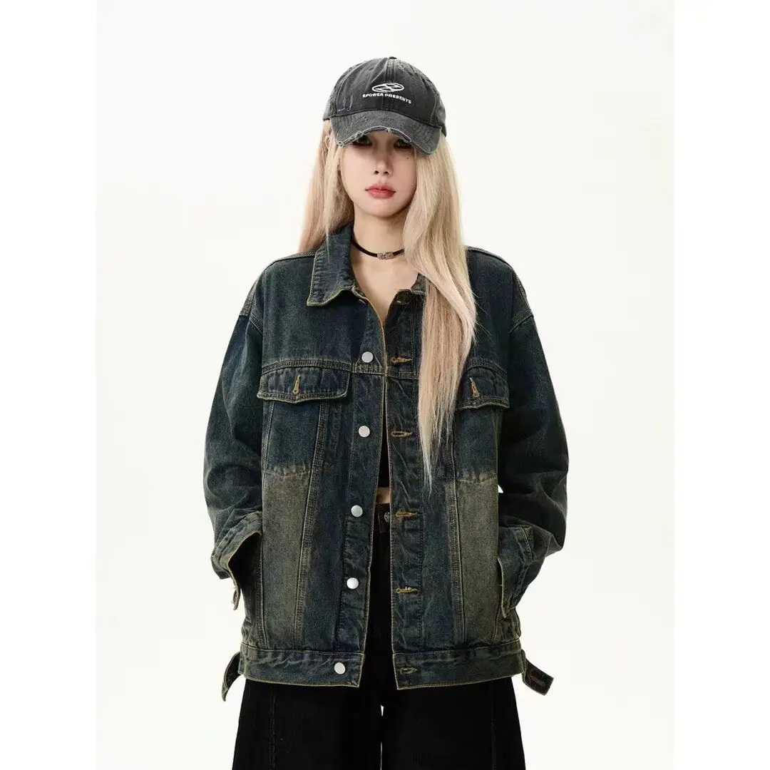 

Retro American Denim Jaet Men's Spring Autumn Loose Casual Outerwear Waed out High-End Feeling Faionable New Brand