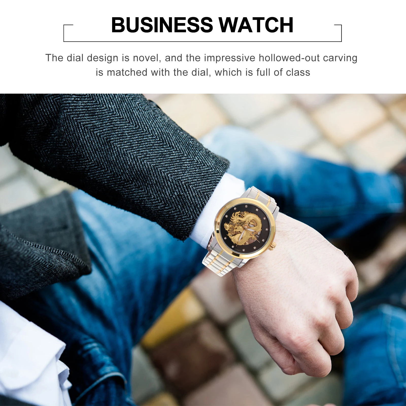 Waterproof Mechanical Watches for Men Durable Stainless Steel Hollow Out Carving Male Business Analog Wristwatch