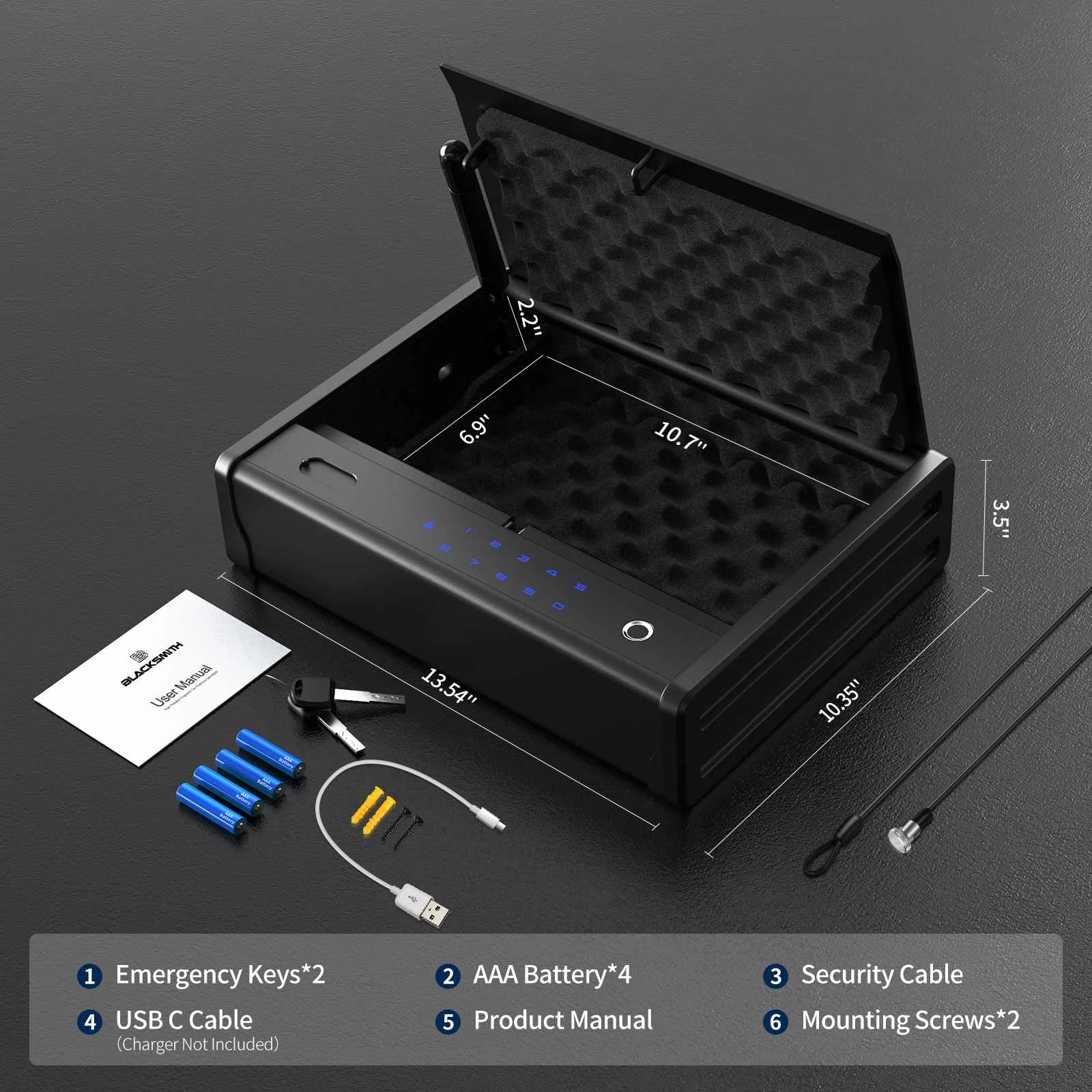 Smid 13.54 "X 10.35" Pistool Veilige Opslag Desktop Verborgen Lade Veilig Cash Box Vingerafdruk Wachtwoord Slot Wapen Opslag