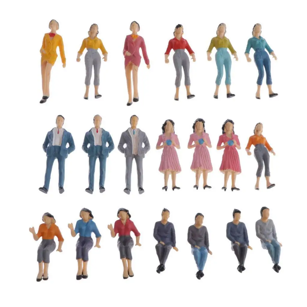 20 piezas Mini figuras de personas 1/25 modelo de trenes figuras de personas de plástico arquitectónicas personas pequeñas para escenas en miniatura