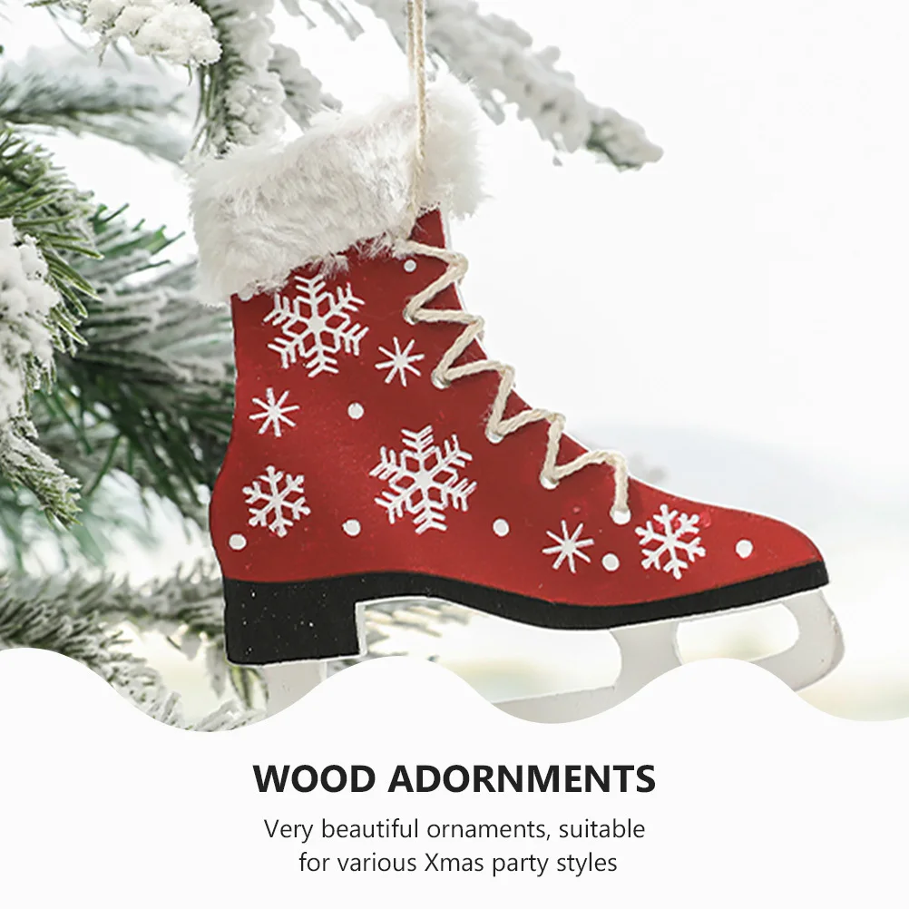 

2Pcs Skate-Shaped Wood Pendant Xmas Hanging Decor Bright Christmas Tree Ornament Party Decorating Supplies Wood Adornments