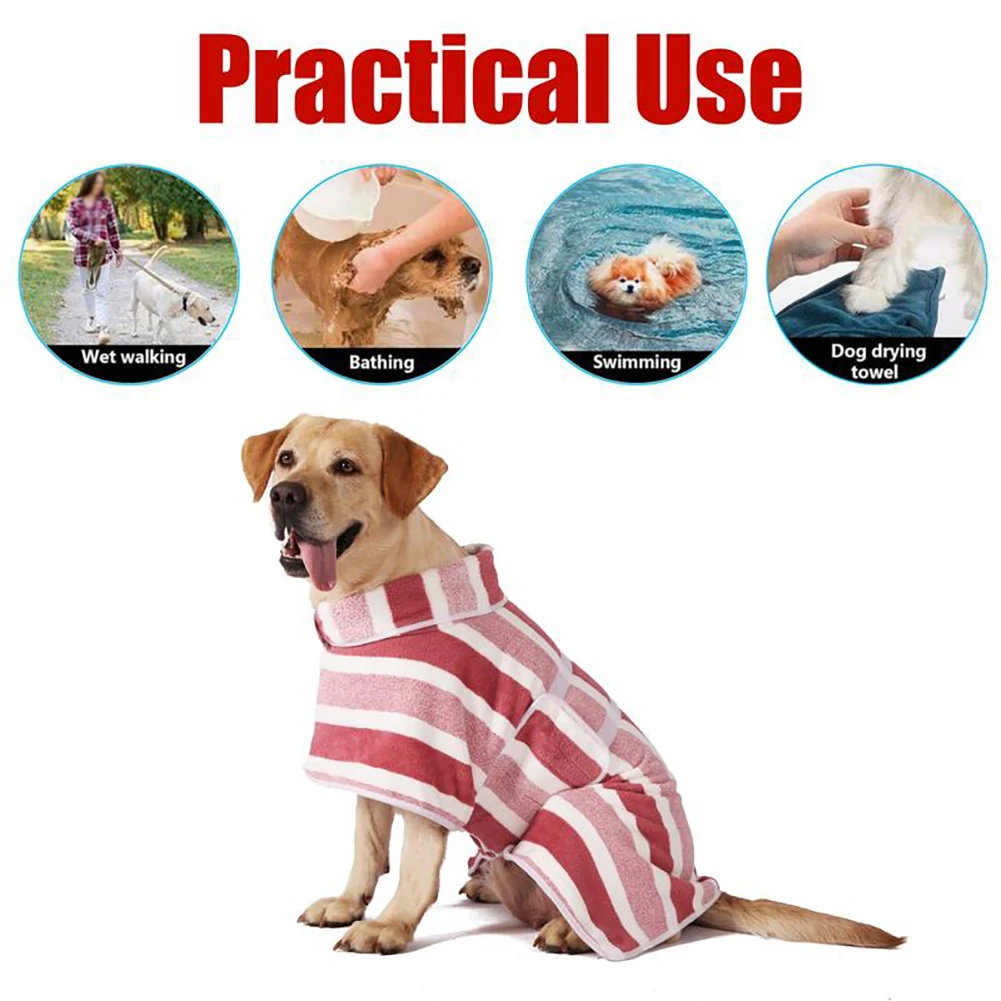 Quick-Drying Dog Bathrobe 1 Piece Striped Pet Dressing Gown with Adjustable Belly Band, Super-Absorbent Super-Soft Fabric