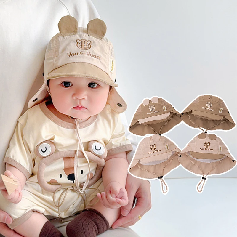 

Summer Kids Sun Protection Shawl Hat 6-36Month Children Quick Drying Fisherman Cap Mesh Breathable Baby Big Brim Sunscreen Visor