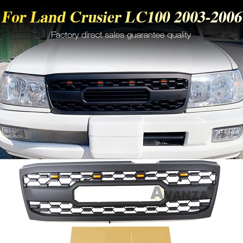 

Front Grill With LED Lights TRD Style Grille Auto Parts Fits For 2003-2006 Toyota Land Crusier LC100 FJ100 Grill