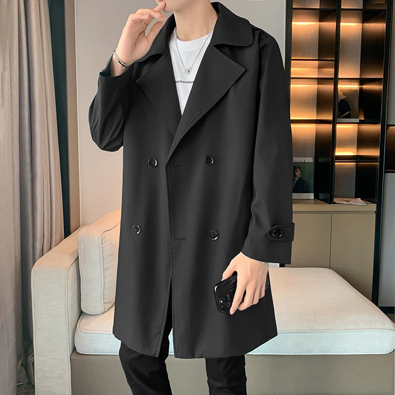 

2023 New Spring Men Trench Fashion Korean Style Long Trench Coats Mens Casual Outerwear Jackets Windbreaker Brand Mens Clothing