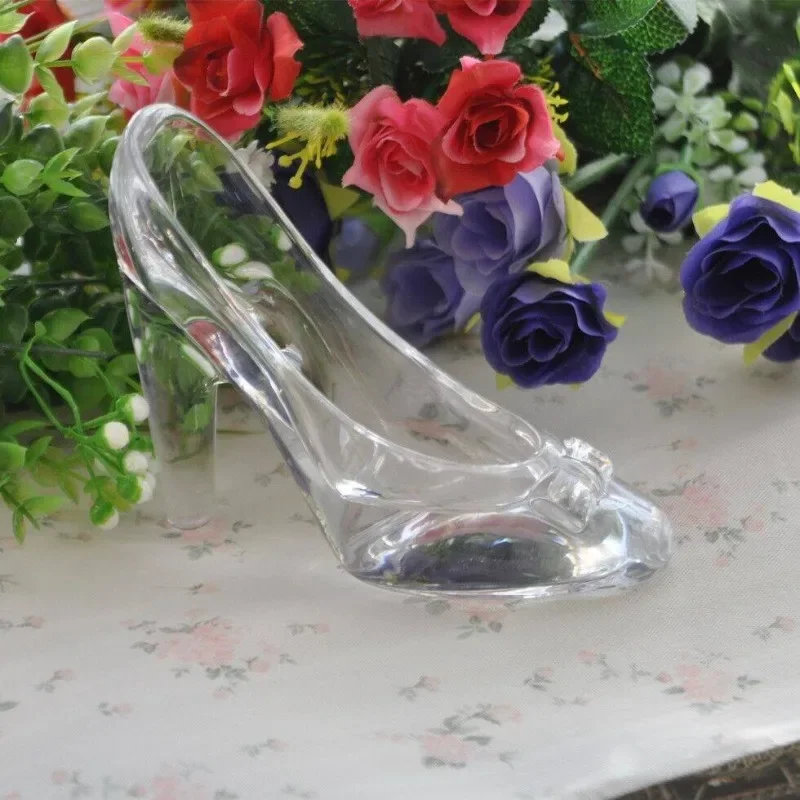 cinderella crystal shoe Glass Birthday Gift Home Decor Cinderella High-Heeled Shoes Wedding Shoes Figurines Miniatures Ornament