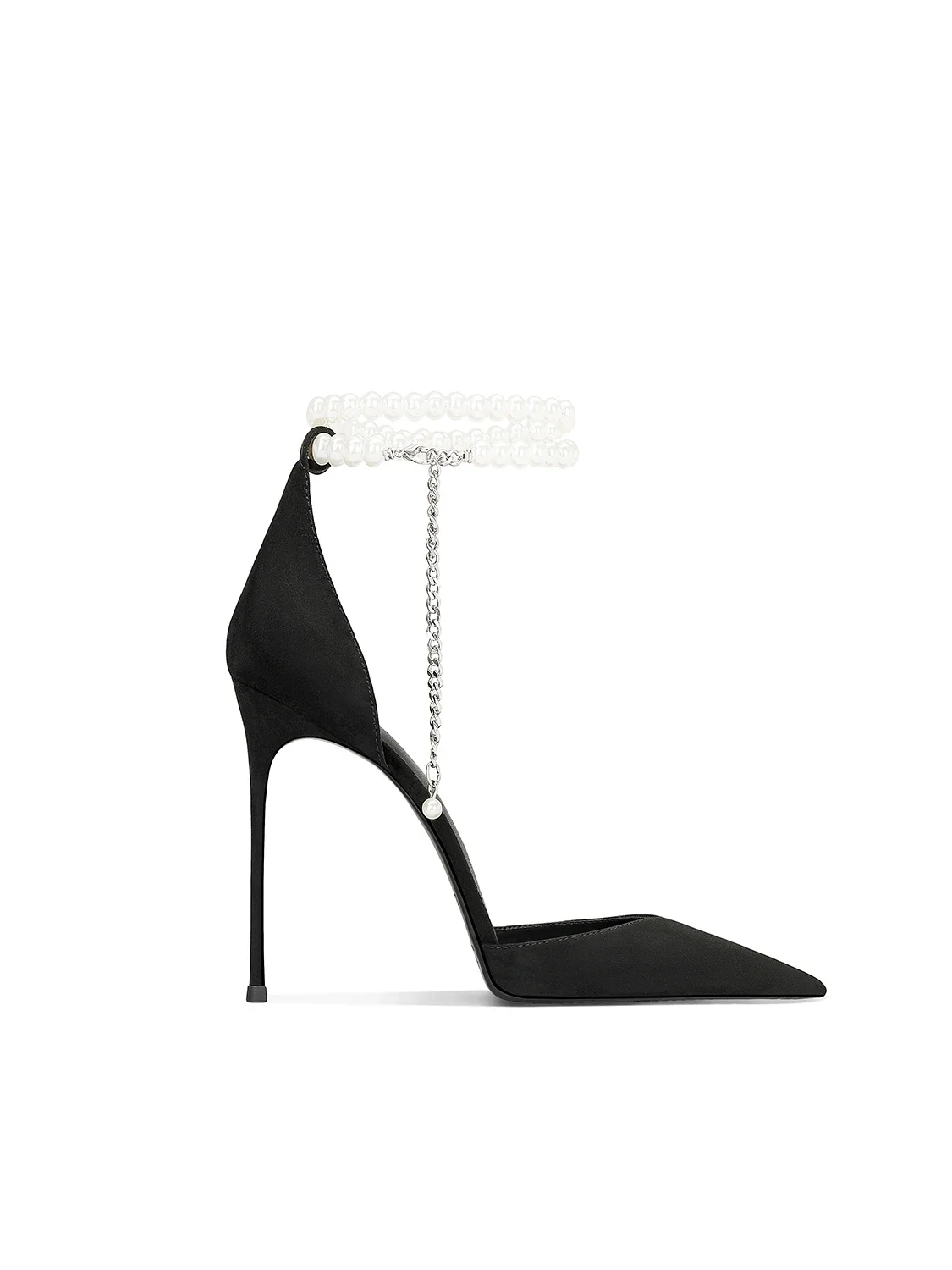 Leather Black Pearl Strap Hollow Baotou Sandals Women's Pointed Thin Heel High Heels 2025 Summer New