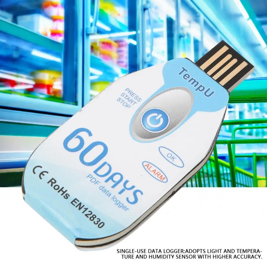 Single Use Disposable Temperature Data Logger USB 2.0 PDF for Cold Chain 60 Days Plastic Material OEM Customizable