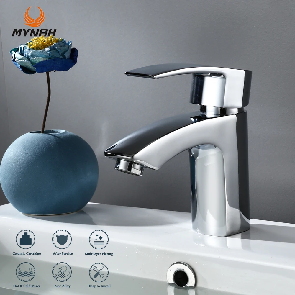 MYNAH Modern Classical Basin Faucet Chromed Alloy Cold and Hot Water Taps Bathroom Mixer