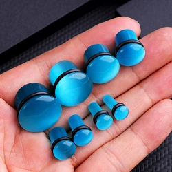 2pcs Lake Blue Color Flesh Ear Gauges Natural Single Ear Plug and Tunnels with O-ring Earring Piercing Oreja for Women Men Gift