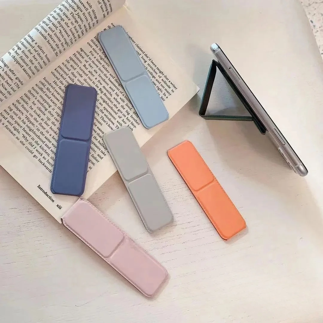 4pcs Desktop Folding Push Pull Stand Phone Ring Buckle Simple Solid Color Back Adhesive Phone Stand Creative Lazy