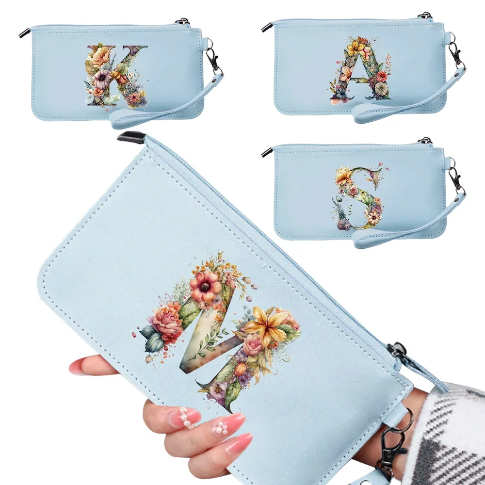 

Wallet Slim RFID Blocking Card Holder Minimalist Leather Wallets for Women Zip Around Wallet Clutch Purse Floral Letter Pattern