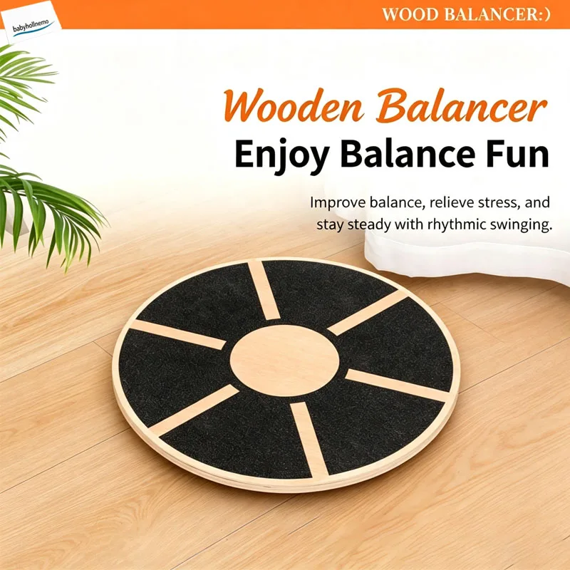 Round Wooden Non Slip Balance Wobble Board 39.5cm Stability Trainer Core Exercise Plate For Ankle Therapy Standing Desk Workout