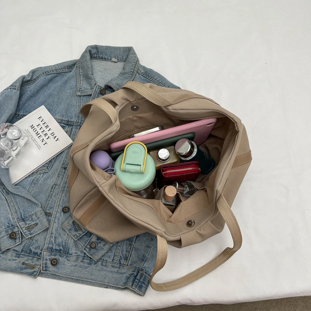 حقيبة يد نسائية للعمل بسعة كبيرة من القماش للتسوق حقيبة محمولة بألوان متباينة حقيبة كتف بسيطة حقيبة يومية للإناث #4