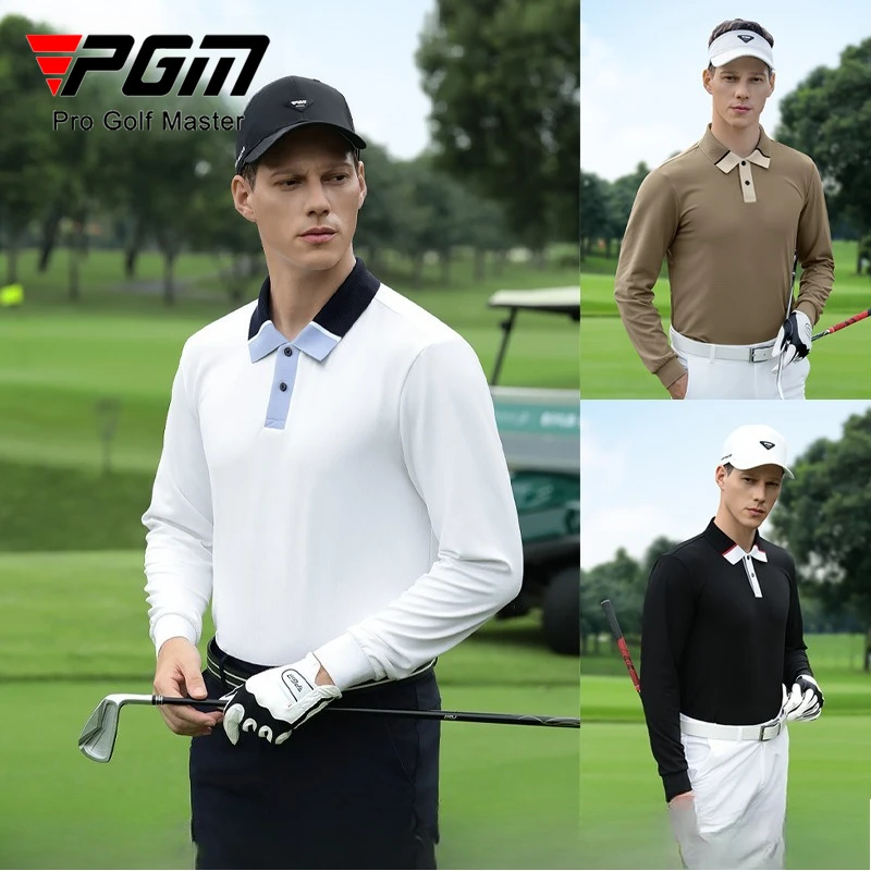 

PGM Мужская рубашка-поло с длинными рукавами для гольфа, вафельный дышащий высокоэластичный топ YF823