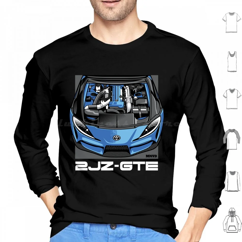 Sudadera con capucha de manga larga con ilustración de motor de coche 2jz Gte, diseño automotriz, ilustración automotriz