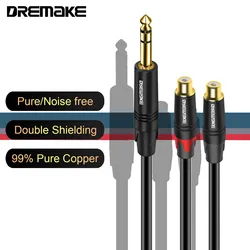 6.35 Mm To 2RCA Cable 1/4 Inch Male TRS To 2 RCA Female Y Splitter Stereo Audio Adapter Cable for AV Receiver Speaker Amplifier