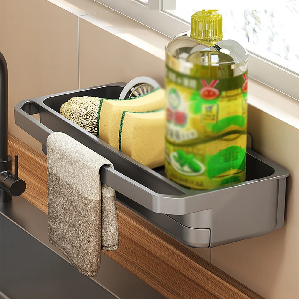 Kitchen Sink Organizer Drain Rack Self-draining Shelf Sponge Holder Dishcloth Faucet Storage Soap Drainer Kitchen Accessories