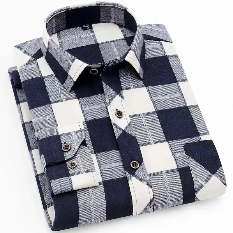 

Men's Casual Cotton Plaid Shirts Fashion Long Sleeve Lapel Loose Tops Shirts Streetwear Soft Men's Cotton Shirts рубашка