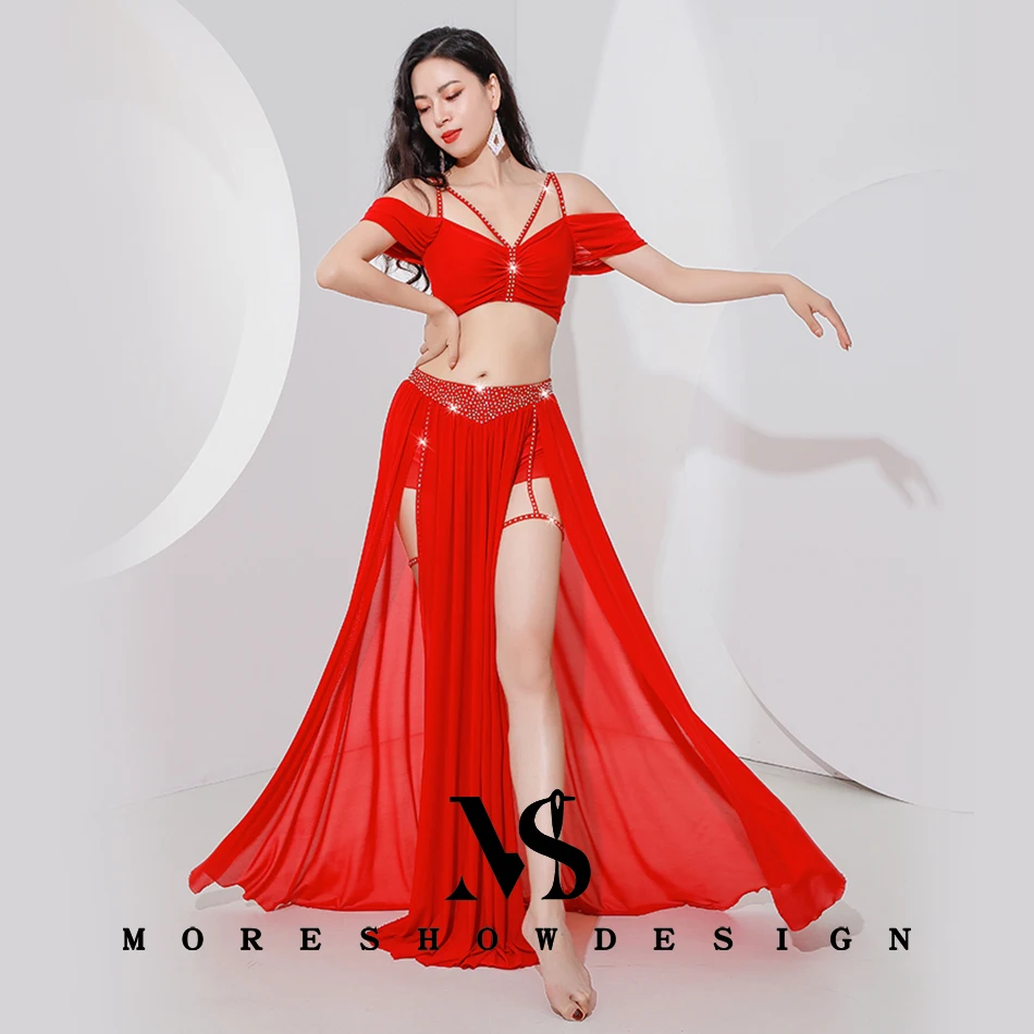 

Belly Dance Mesh Costumes For Women Top + Skirt Set Summer Dance Wear Performance Clothings Set Practice Clothes Dance Outfits