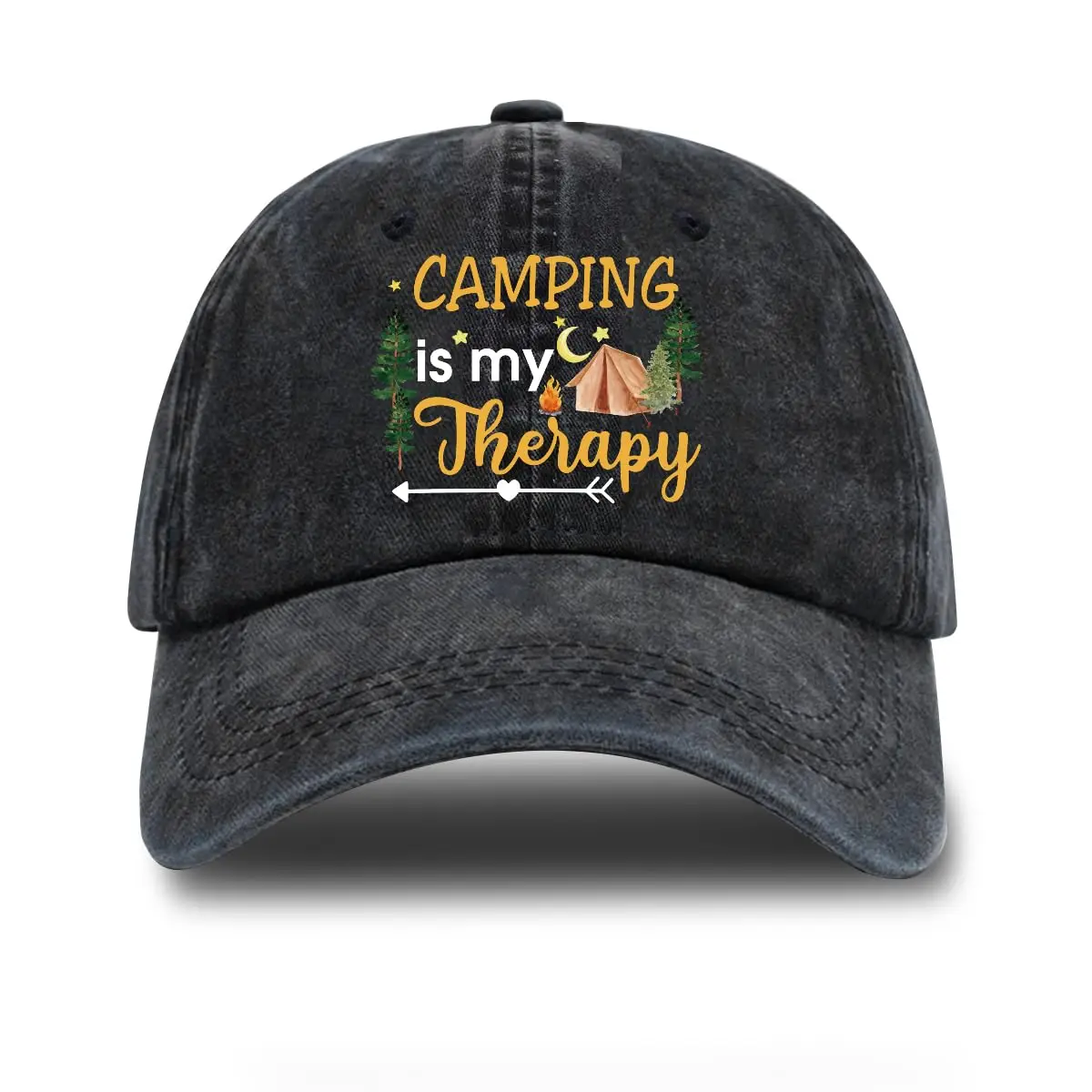 Camping is My Therapy Adjustable Vintage Washed Cotton Baseball Cap for Camping Lover, Retirement Birthday