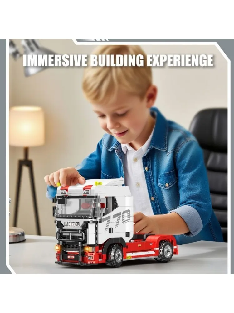 Europese vrachtwagenkop bouwstenen Techniekserie Vrachtwagen Semi-trailer Tractorunit Educatief montagespeelgoed Kind Vakantiecadeau - afbeelding 2