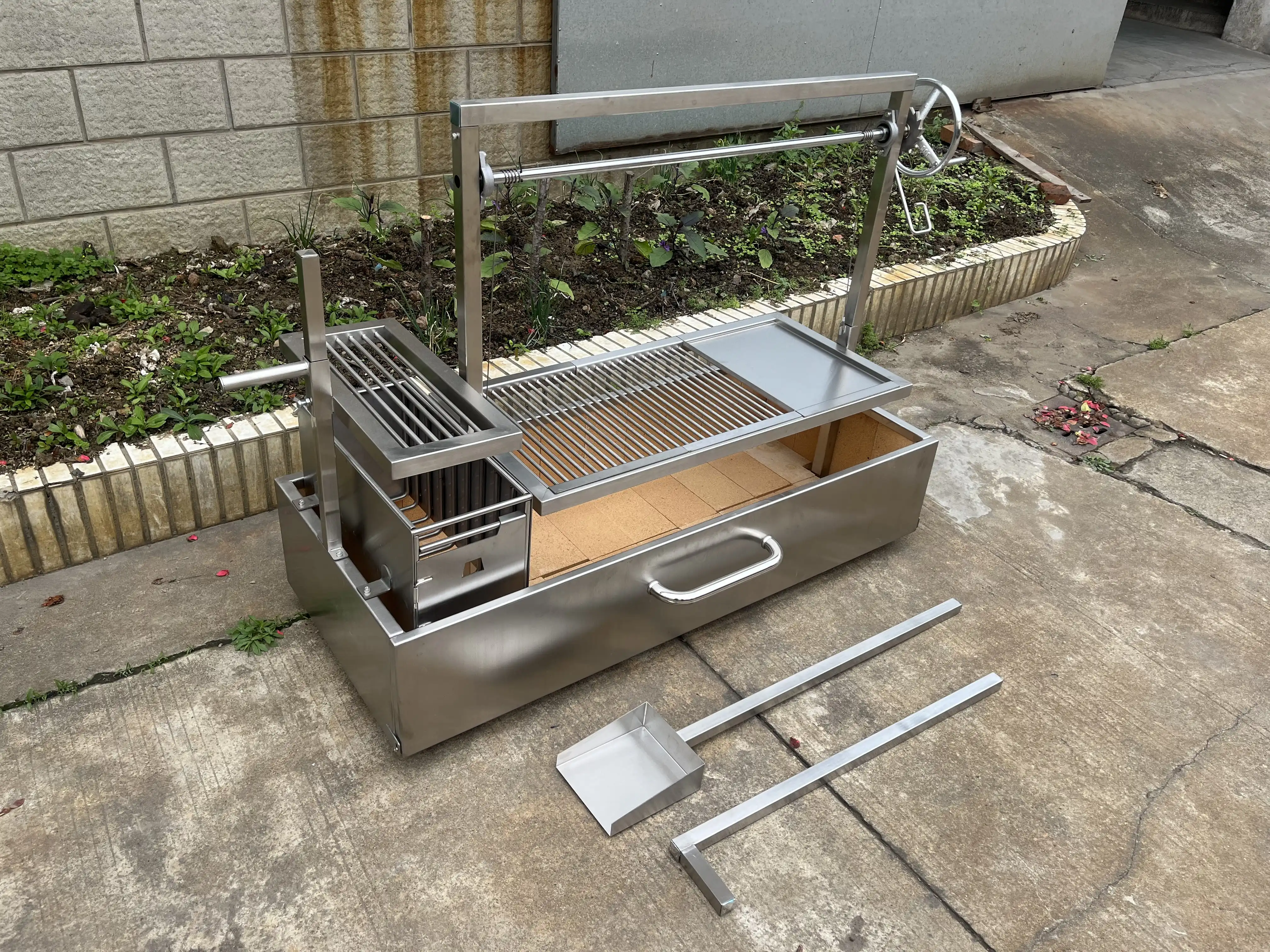Santa Maria 304 Stainless Steel Foldable BBQ Grill Side Firebox Brasero Adjustable Height Argentinian Parrilla for