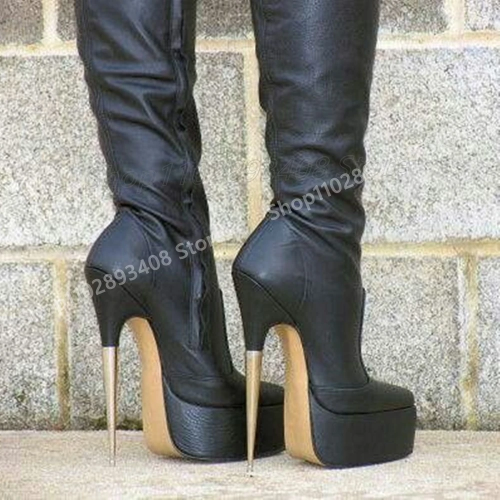 

Black Matte Leather Over the Knee Boots Hot Girls Platform Metal Stiletto High Heel Fashion Women Shoes 2024 Autumn Para Mujere