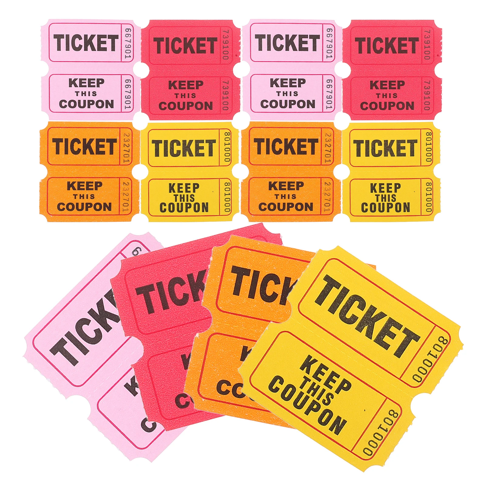 

400pcs Raffle Tickets Game Lottery Carnival Event Pink Yellow Large Roll Class Reward Concert Entertainment Party