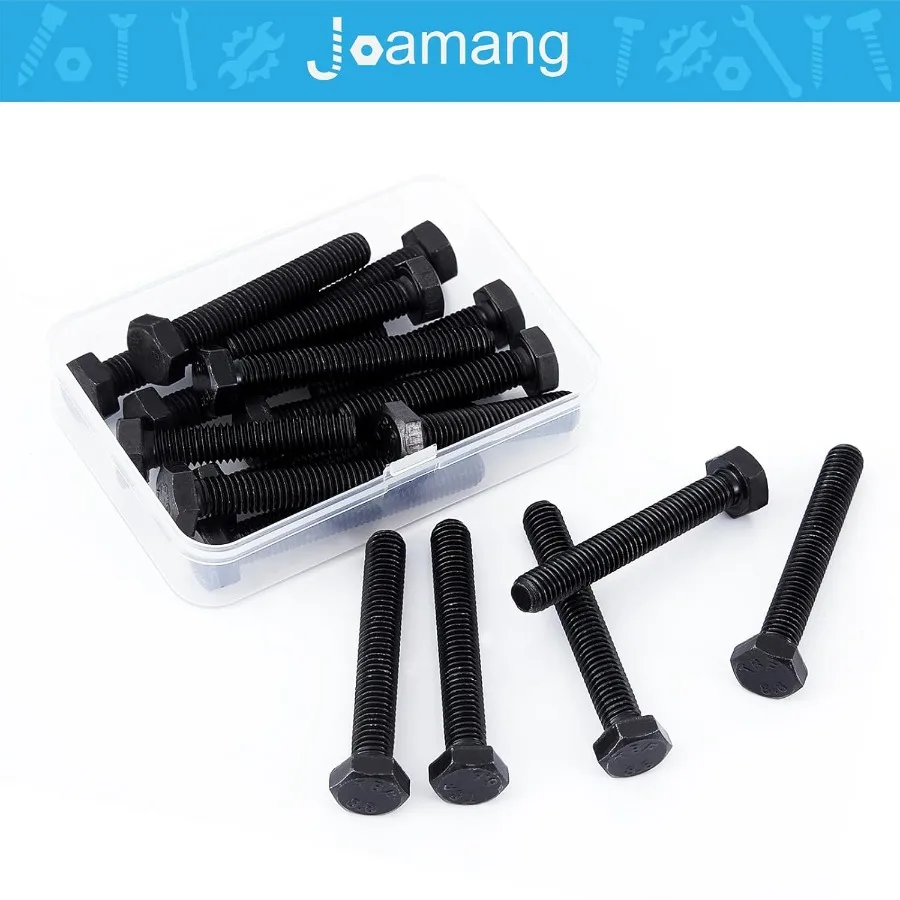 M10 x 25 มม. 10 ชิ้น สกรูหัวหกเหลี่ยม สกรูหกเหลี่ยม เกรด 8.8 เหล็กอัลลอยด์ ผิวเคลือบออกไซด์สีดำ เกลียวเต็มแบบเมตริก