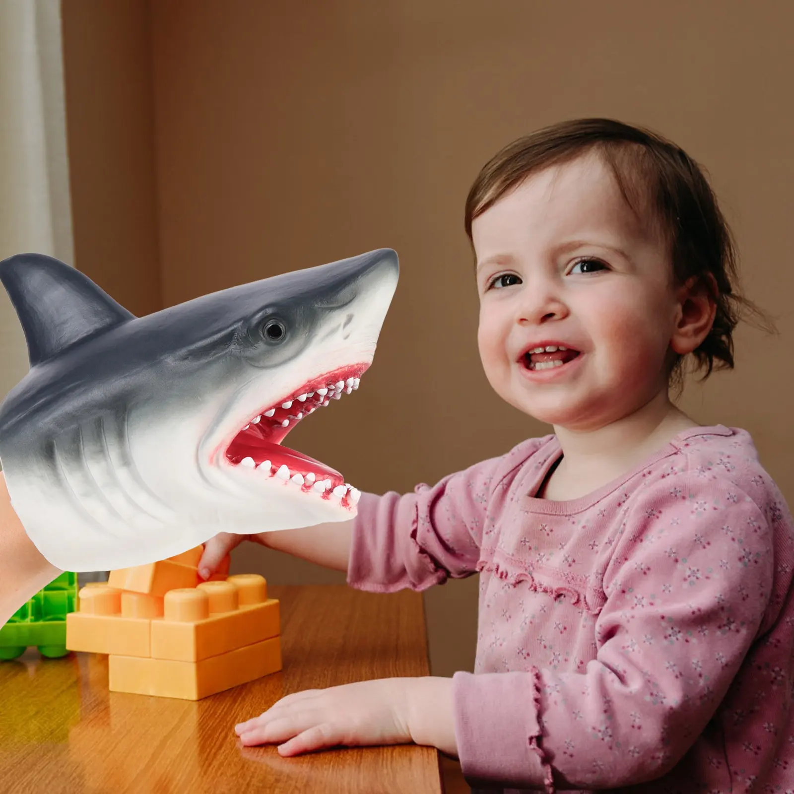 

Animal Shark Hand Puppet Soft Vinyl Waterproof Interactive Storytelling Bath Performance Glove for Kids Early Learning Role Play