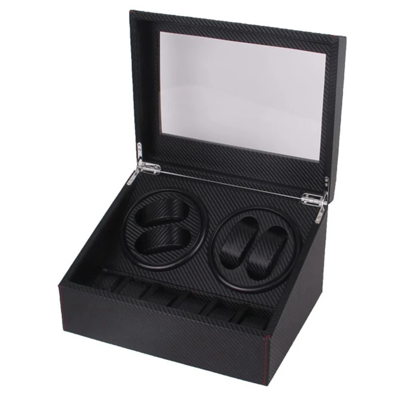 

Automatic Watch Fan, 6 + 4 Automatic Rotating Leather Wooden Watch Winder Storage Display Box Watch Case Black