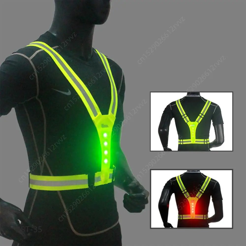 Chaleco de seguridad reflectante con luz LED para ciclismo, chaleco elástico ajustable para correr, Scooter Eléctrico, luces de advertencia intermitentes