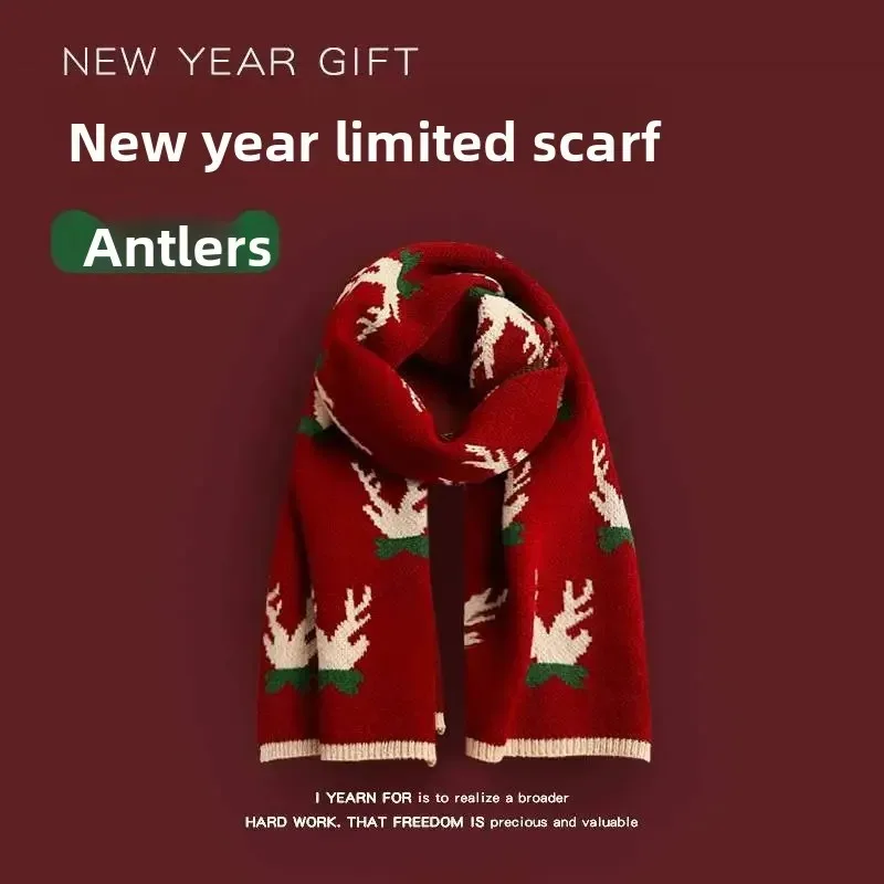 Syal Kotak-kotak Merah Wanita Penghangat Leher Pasangan Pelajar Serbaguna Musim Gugur Musim Dingin Hadiah Natal Tahun Baru