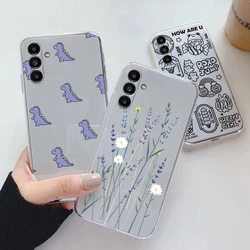 Przezroczyste etui na Samsung Galaxy A54 5G Cover Cartoon Flowers Soft TPU Shockproof Funda For Samsung A 54 5G Bags Heart Clear