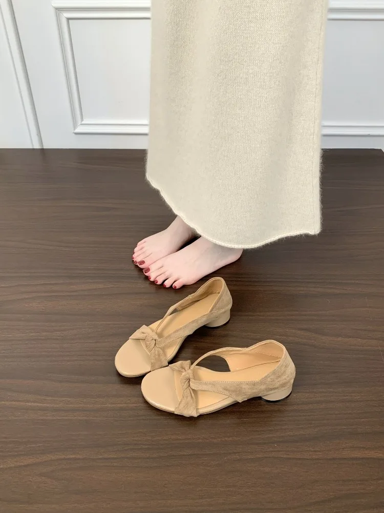 Butterfly-knot Women Gladiator Sandals Concise Slip On Low Heel Shoes Summer Comfort Daily Walking Dress Sandals_vogvips.com