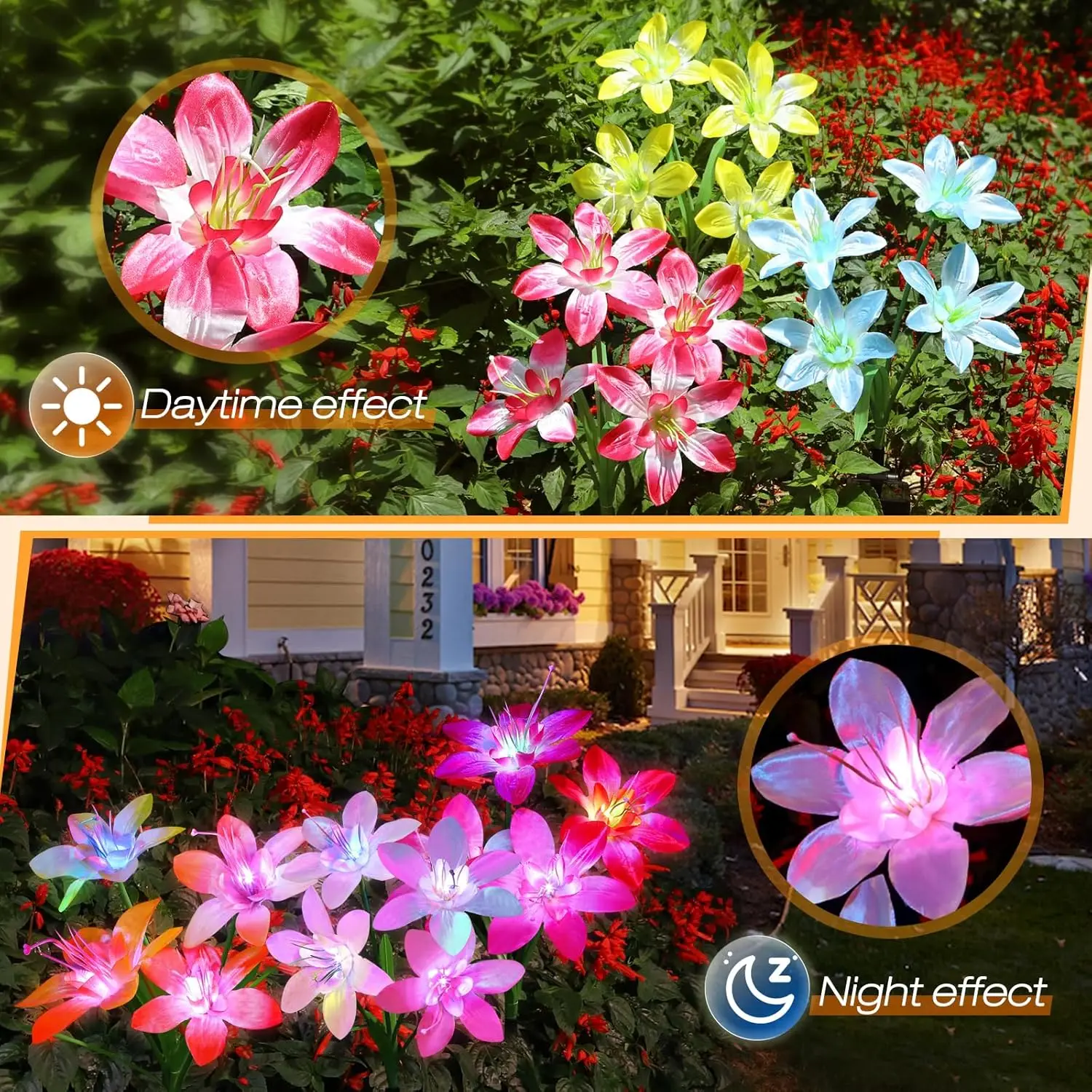 Outdoor Solar Garden Lights Rainbow Gradient 4 Heads Large Lily Lawn Lights LED Waterproof Courtyard Terrace Decorative Lights