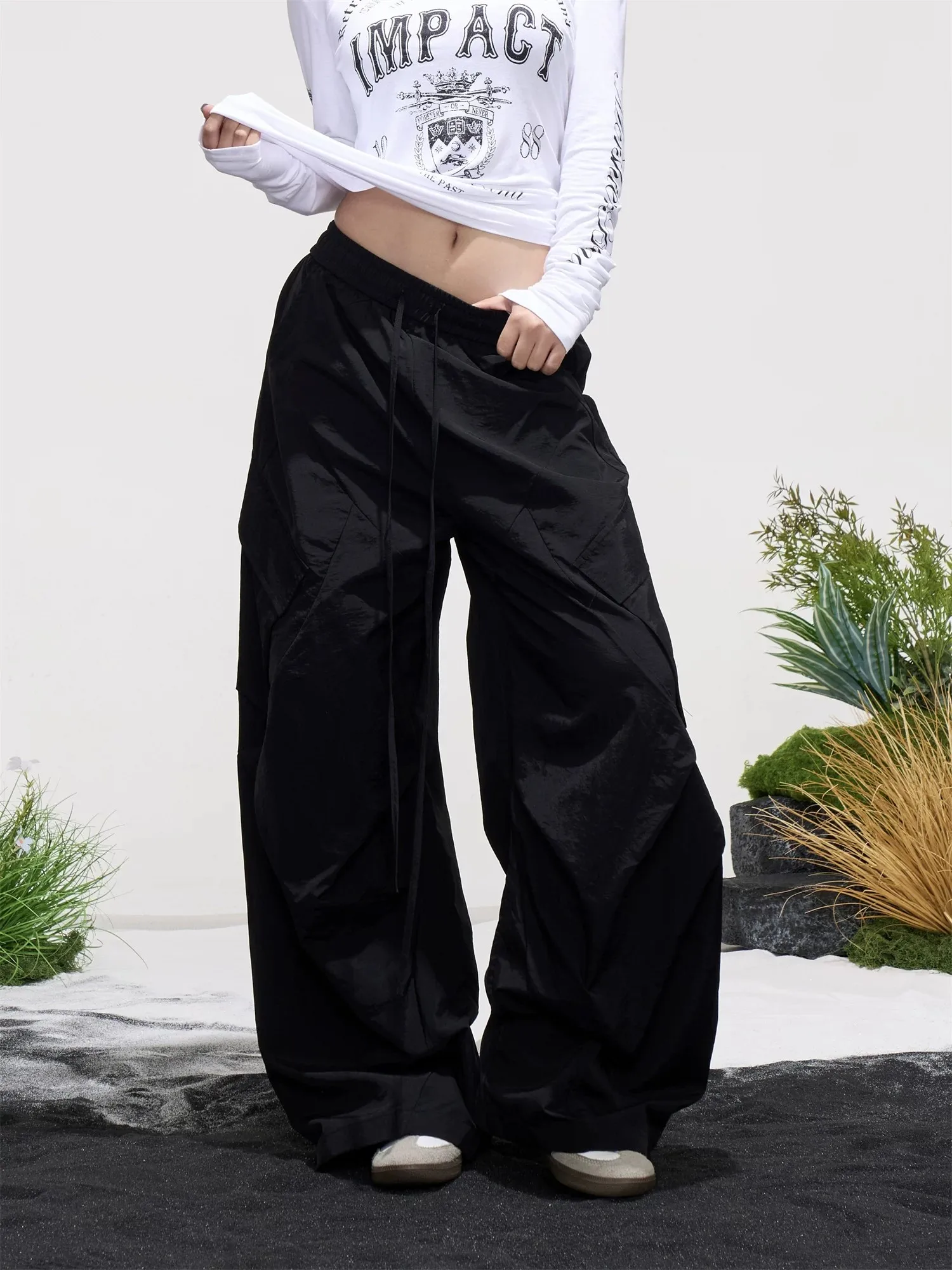American Retro Letter Print Wide Leg Utility Pants Women's Multi Pocket Summer New Loose Casual Pants Paratrooper Pants Trendy