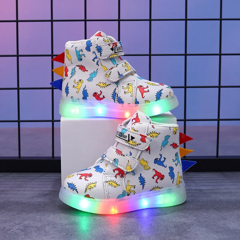 Graffiti Light Shoe 2025autumn New 1-6y Super Dazzling Kid Sneaker Cartoon Dinosaur Boy Shoe LEDCasual Kid Shoeкроссовки Детские
