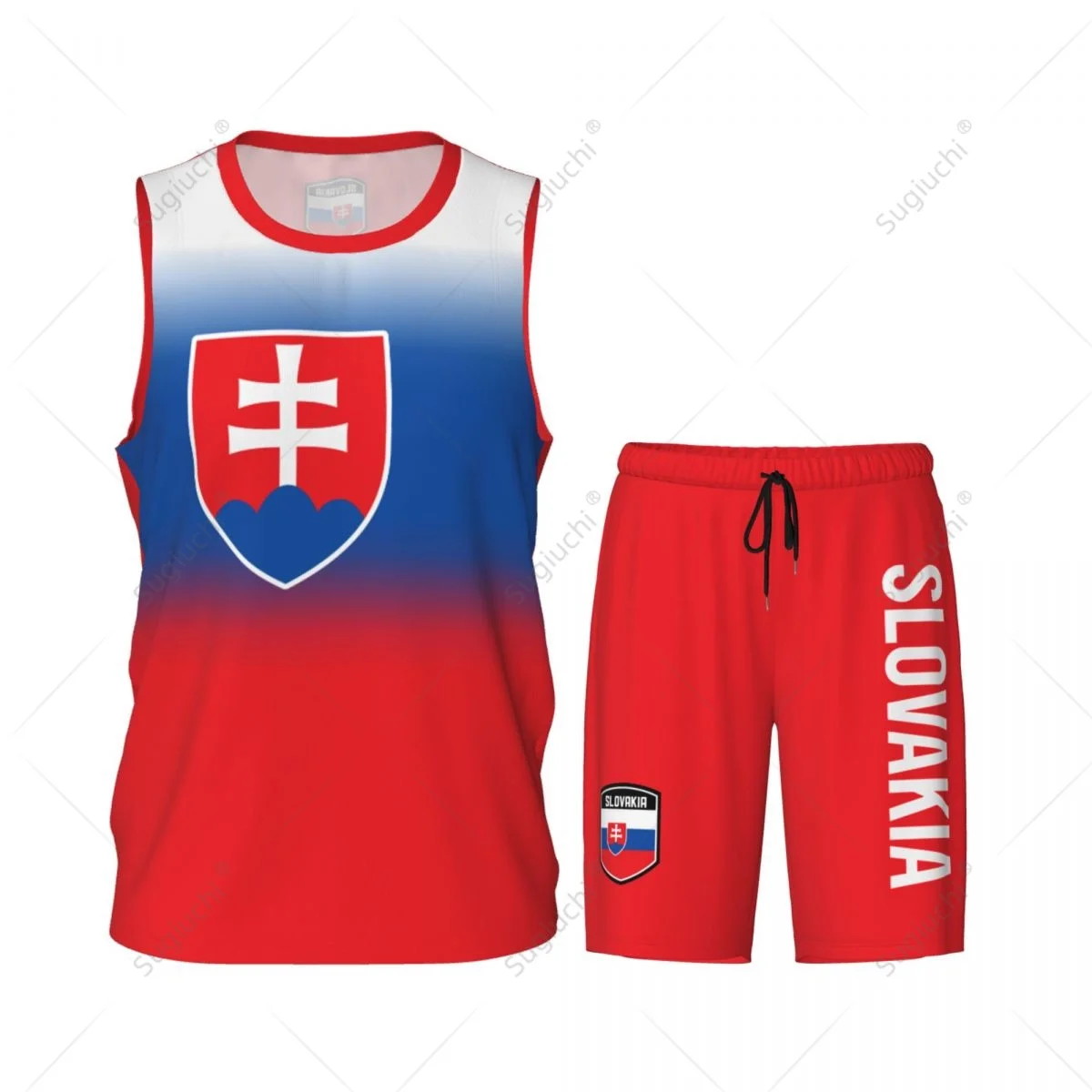Men Slovakia Flag Basketball Jersey Set Mesh Shirt & Pants Sleeveless Exclusive Team-up Custom Name Nunber Unisex