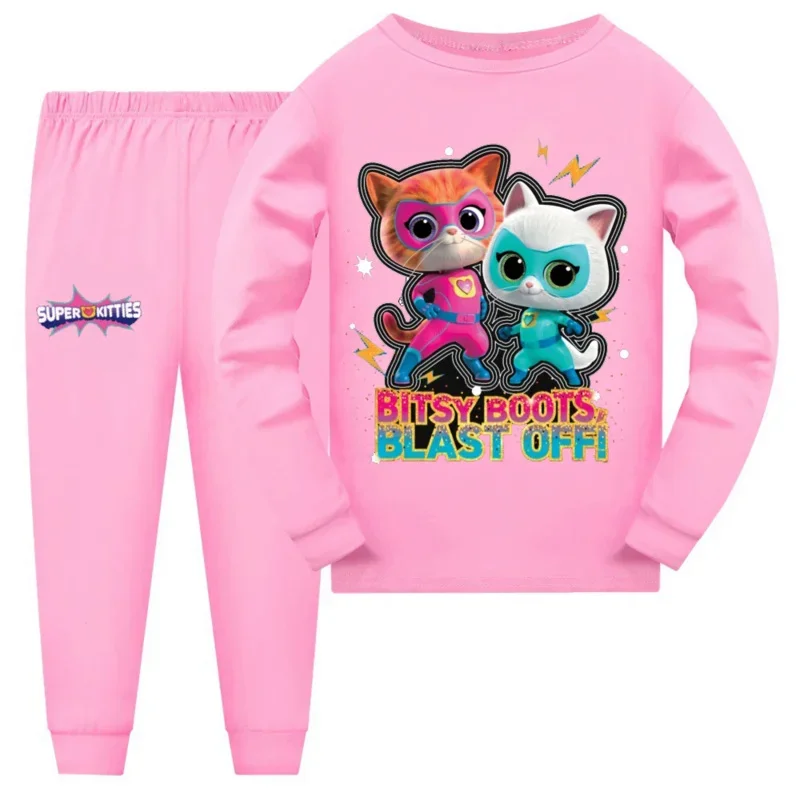 طقم بيجامات للأطفال جديد لعام 2025 طقم بيجامات للفتيات أنيمي سوبر كيتيز ملابس منزلية بأكمام طويلة ملابس نوم للأطفال للأولاد X155
