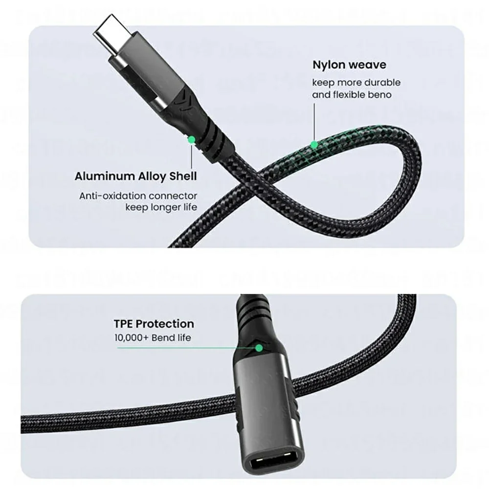 Hannord USB C 3.2  Extension Cable Type-C Male to Female 100W PD 20Gbps USB3.2 Gen2 Fast Charging For MacBook Pro Samsung Laptop