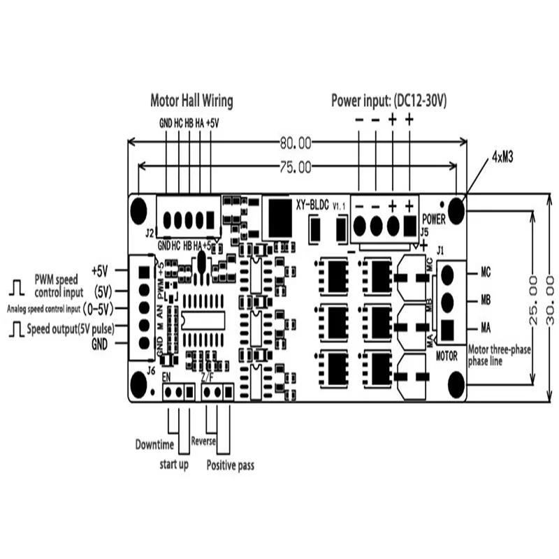 XY-BLDC DC 12~30V 200W Three-phase DC Brushless With Hall Motor Controller Module PWM Motor Drive Board Forward Reverse