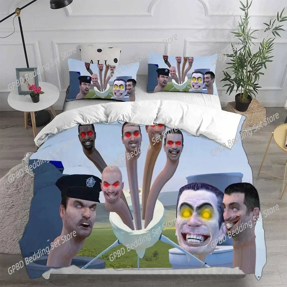 Game Skibidi Toilet Arale 3D Bedding Set Duvet Cover Pillowcases Single Twin Full Queen King Size Home Decor Quilt Boys Gift Qui