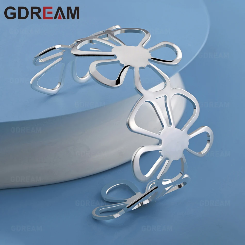 

GDREAM 925 Sterling Silver Flower Open Bracelet, Everyday Accessory For Women, Simple And Elegant Jewelry