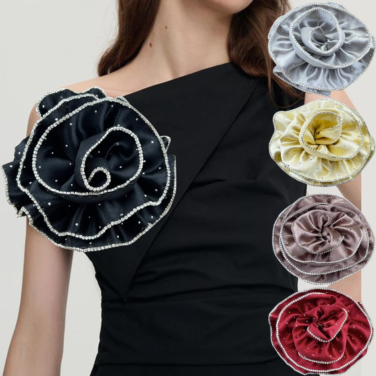 Black Luxury multi-layer morning gloryHigh-grade Fabric Large Flower Stage Dual-use Brooches for Women Accessories