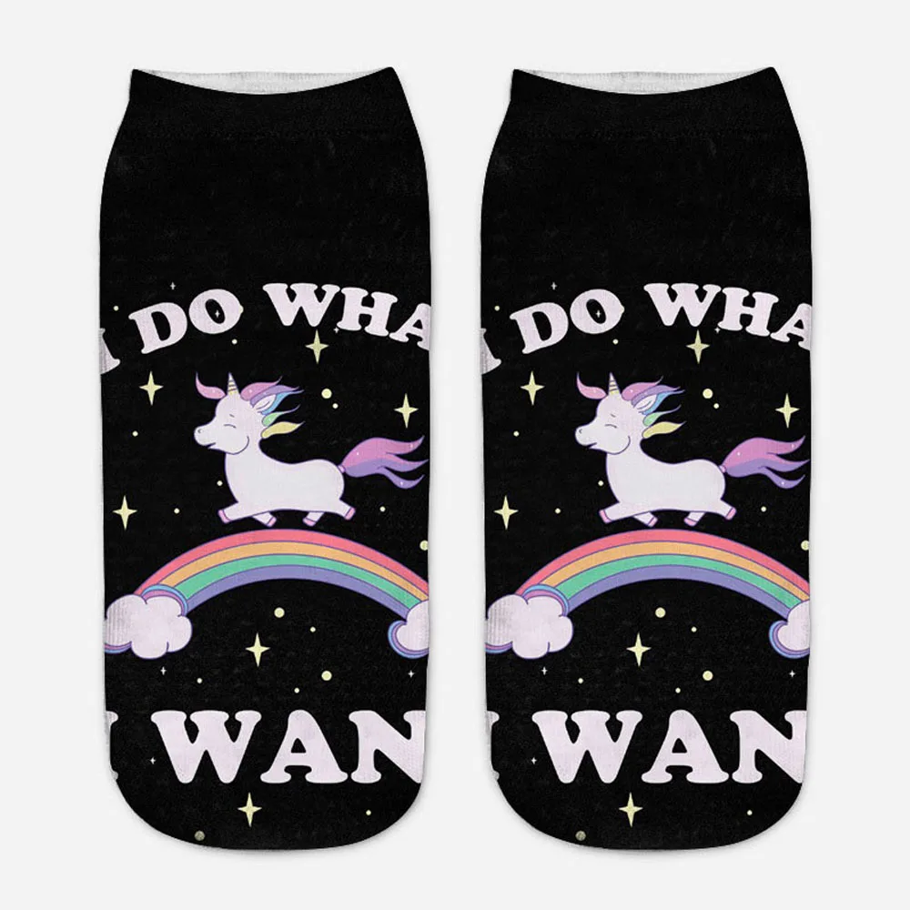 Harajuku 3D Druck Einhorn Frauen Kawaii Ankle Licorne Chaussette Femme Calcetines Mujer Nette Kunst Socken Unisex – Detail 22